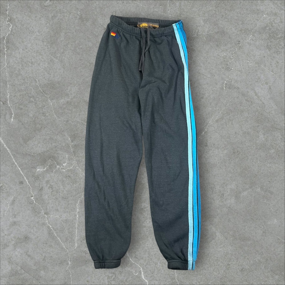 Aviator Nation Sweatpants Unisex XS Charcoal Grey Blue Stripe Joggers Casual